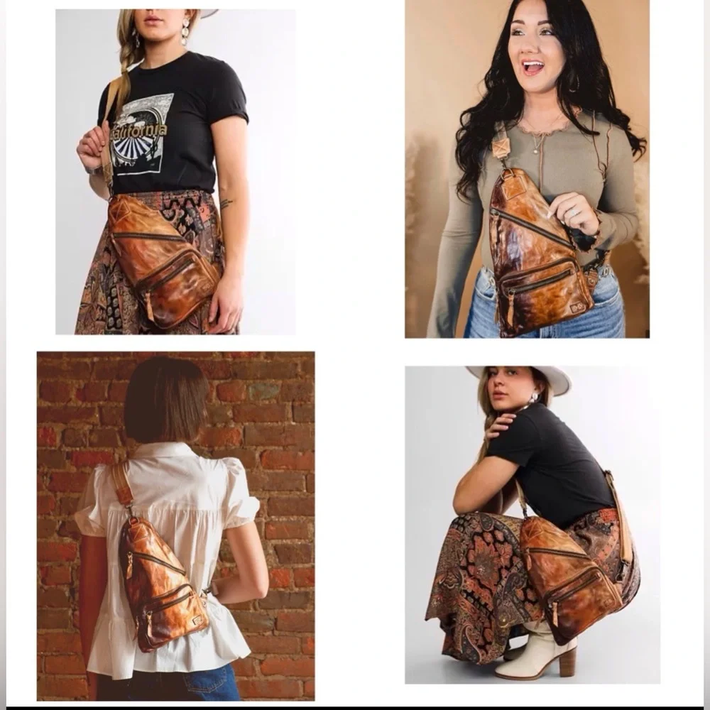 Bed Stu Leather Andie Sling Backpack Cafe Latte Retail $260 - Picture 12 of 12